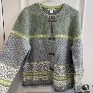 100% wool Susan Bristol Blue and Green Cardigan Sweater